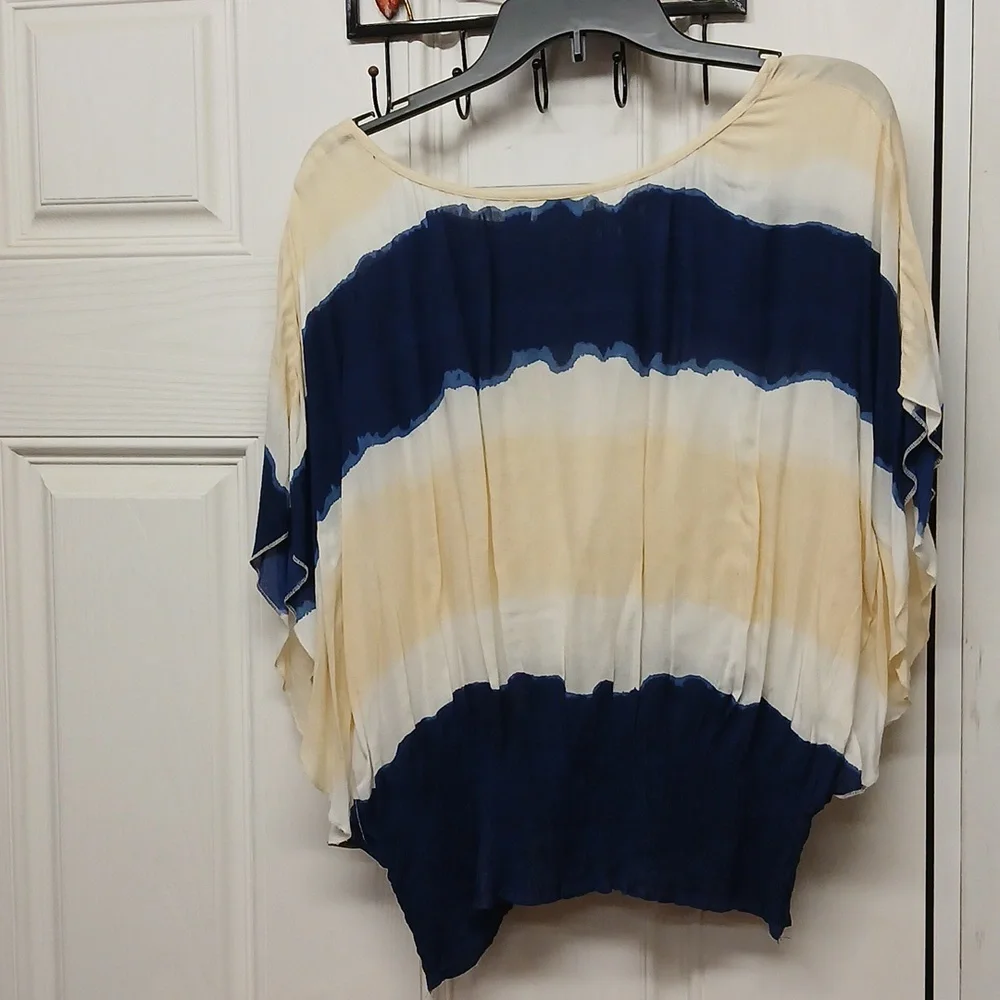 Cato Blue and Cream Dolman Sleeve Blouse - Picture 3 of 4